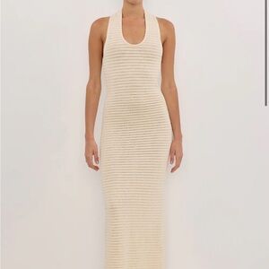 DISSH Gina Cream Halter Crochet Midi Dress